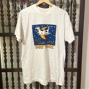 RARE Vintage 90s New York Flying Cow Over The Moon Graphic Art T-Shirt Size L